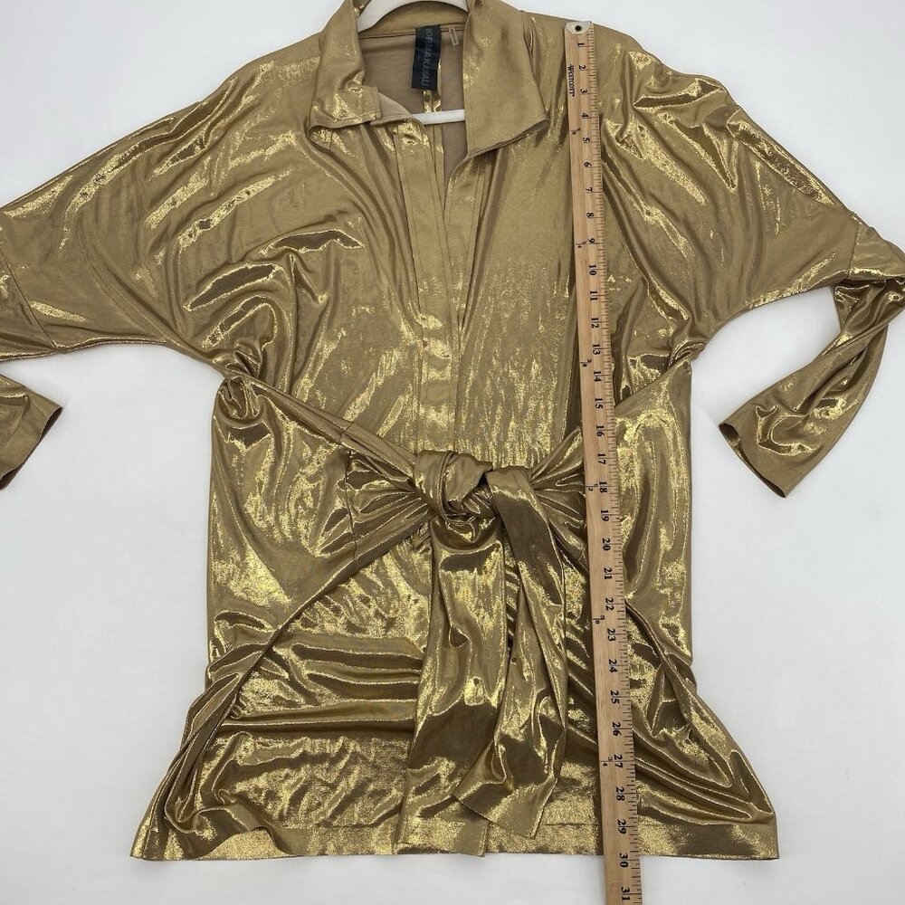 Norma Kamali Metallic Gold Long Sleeve Tie-Front Dress - Picture 6 of 13